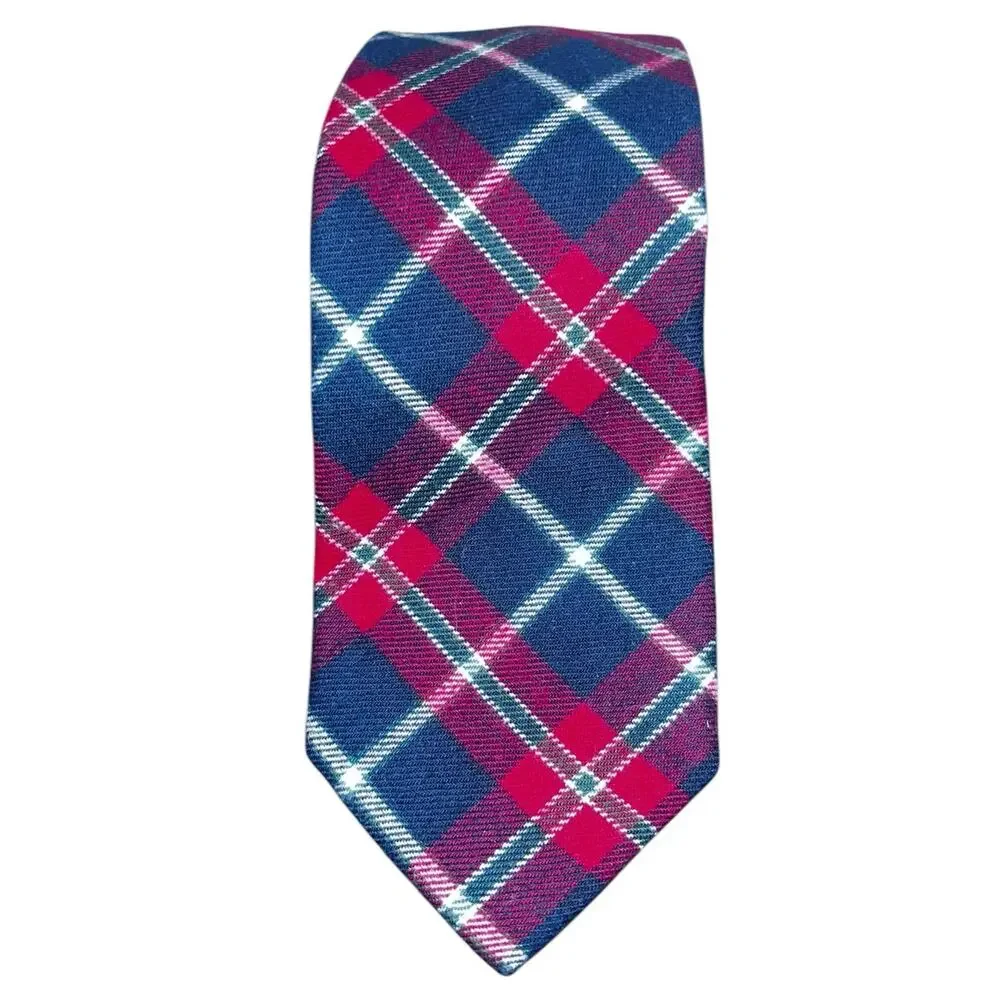 Nautica Men Tie Navy Red Green Plaid 100% Cotton Classic